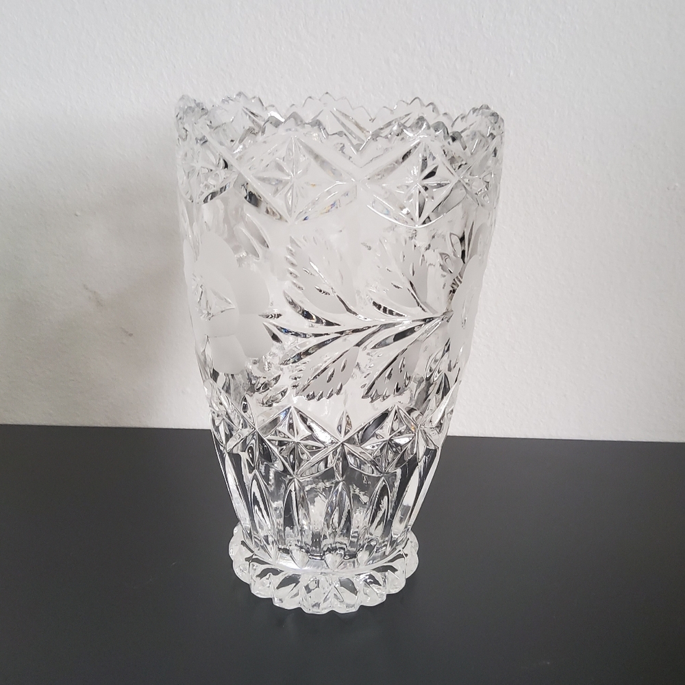 Crystal Vase with Etched Flowers